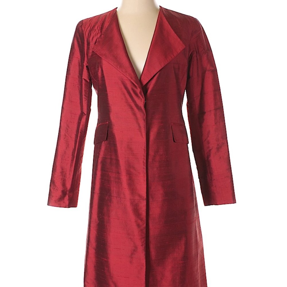 LAFAYETTE 148 size 0 long silk red coat jacket - Picture 1 of 6